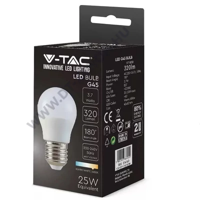 V-TAC E27 G45 kisgömb LED 3,7W (=25W) 3000K VT-1830 / SKU-214160