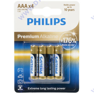 Philips Premium Alkaline LR03M4B/10 AAA mikro elem LR03 +176% 4db-os csomag