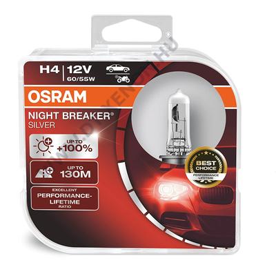 Osram H4 Night Breaker Silver +100% DUO BOX halogén izzó 64193NBS-HCB