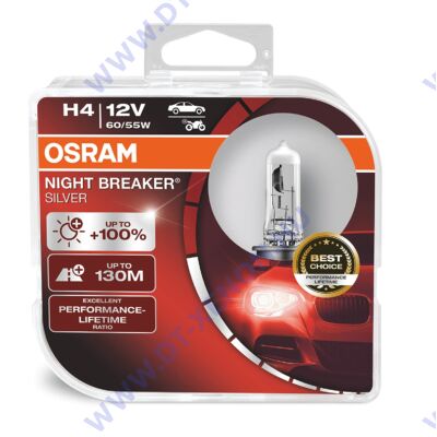 Osram H4 Night Breaker Silver +100% DUO BOX halogén izzó 64193NBS-HCB