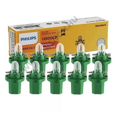 Philips BAX8,5d/2 2W 12V zöld műszerfal izzó 10db-os készlet 12600CP