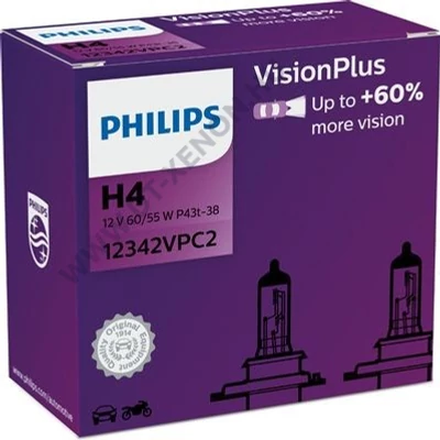 Philips H4 VisionPlus +60% DUO BOX halogén izzó 12342VPC2