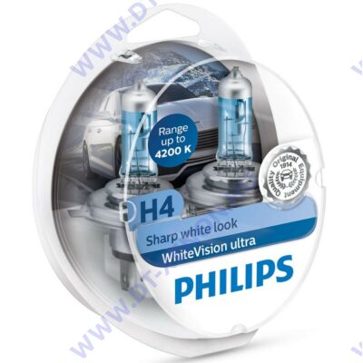 Philips H4 WhiteVision Ultra halogén izzó +60% 12342WVUSM + W5W