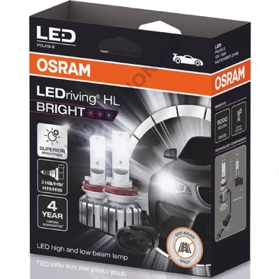 Osram LEDriving HL Bright +300% H8 H9 H11 H16 19W 12V 6000K LED készlet 64211DWBRT-2HFB