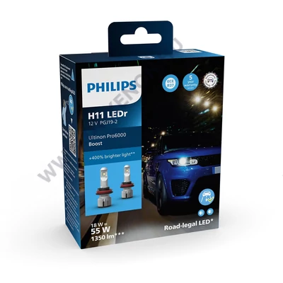 Philips H11 18W Ultinon Pro6000 Boost +400% LED 5800K 11362U60BX2 Legális ECE R37