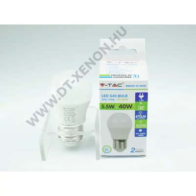 V-TAC E27 G45 kisgömb LED 5.5W (=40W) 4000K VT-1879 / SKU-7408
